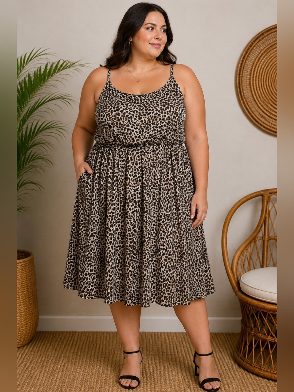 Torrid Size 4 4X Leopard Sheer Mesh Overlay Dress Pockets Fit Flare Plus Size